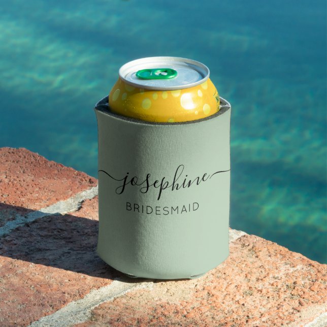 Personalized Name Script Green Bridesmaid  Can Cooler (In Situ Pool)