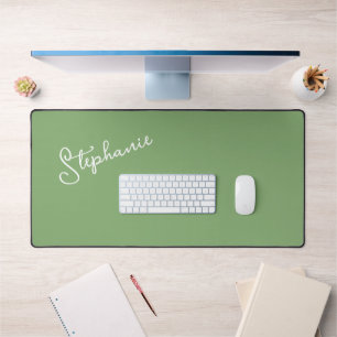 Personalized Name Script Minimalist Sage Green Desk Mat