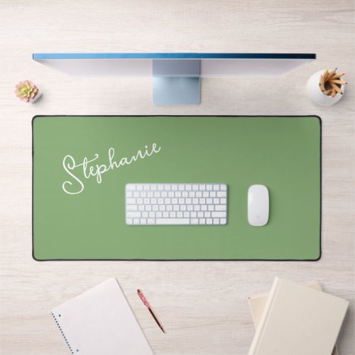 Personalized Name Script Minimalist Sage Green Desk Mat