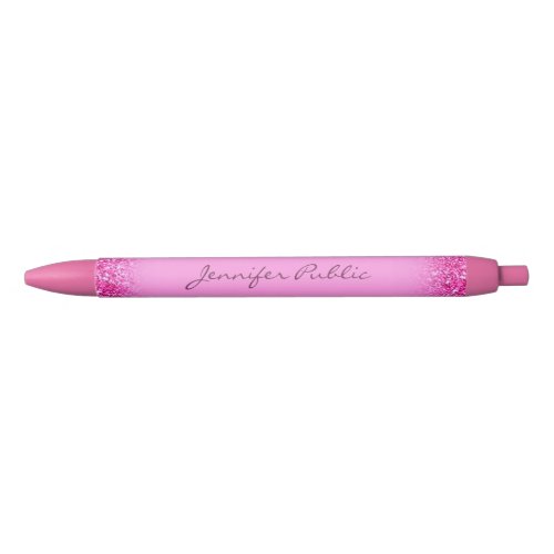 Personalized Name Script Template Pink Glitter Black Ink Pen