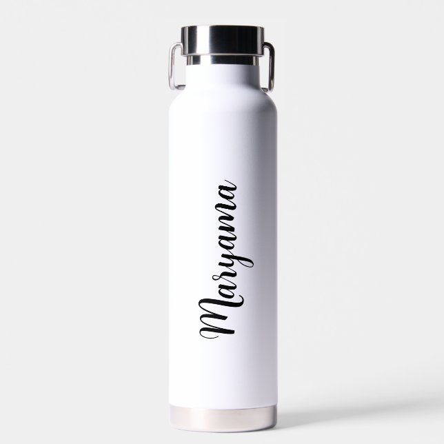 Personalized Name Script White Water Bottle (Front)