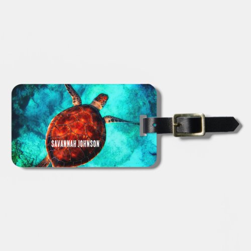 Personalized Name Sea Turtle Beach Vacation Luggage Tag