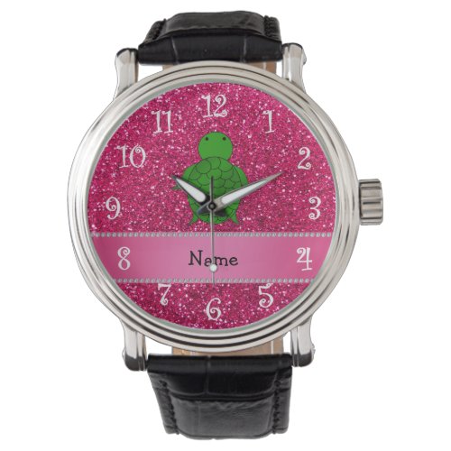 Personalized name sea turtle pink glitter watch