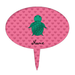 Personalized name sea turtle pink hearts cake topper