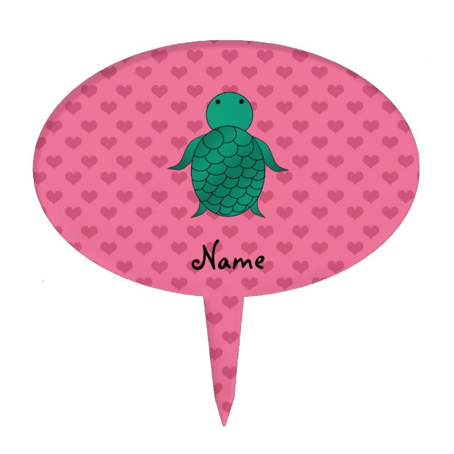 Personalized name sea turtle pink hearts cake topper (Front)