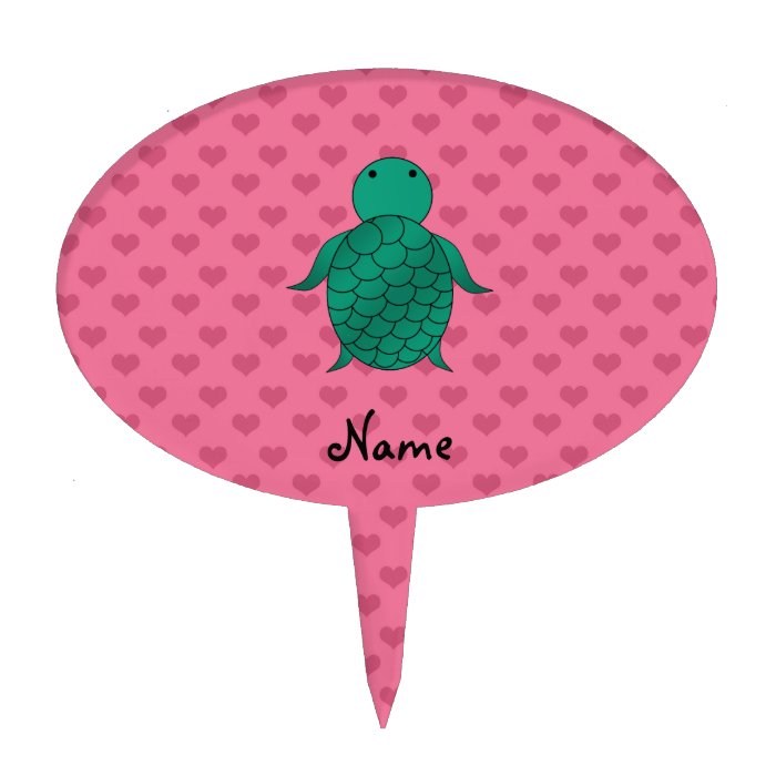 Personalized name sea turtle pink hearts cake topper