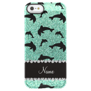 Personalized name seafoam green glitter dolphins permafrost iPhone SE/5/5s case