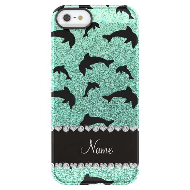 Personalized name seafoam green glitter dolphins uncommon iPhone case (Back)