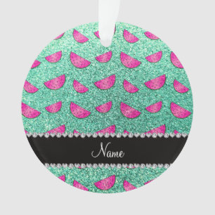 Personalized name seafoam green glitter watermelon ornament