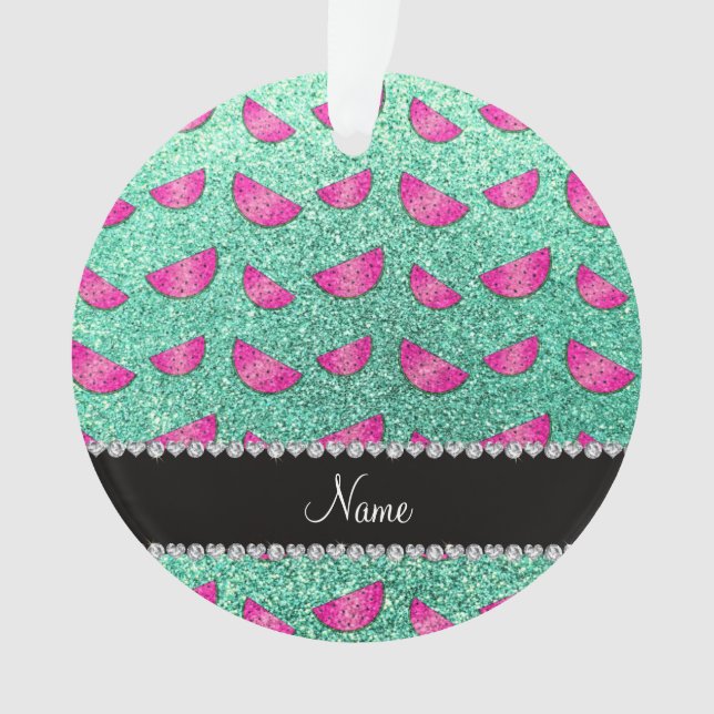 Personalized name seafoam green glitter watermelon ornament (Front)
