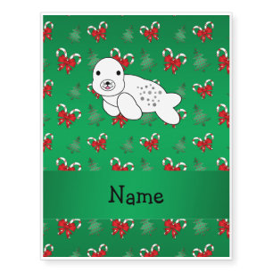 Personalized name seal green candy canes bows temporary tattoos