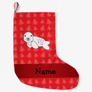 Personalized name seal red christmas trees small christmas stocking