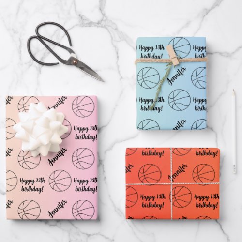 Personalized Name Sentiment Sport Basketball Theme Wrapping Paper Sheets