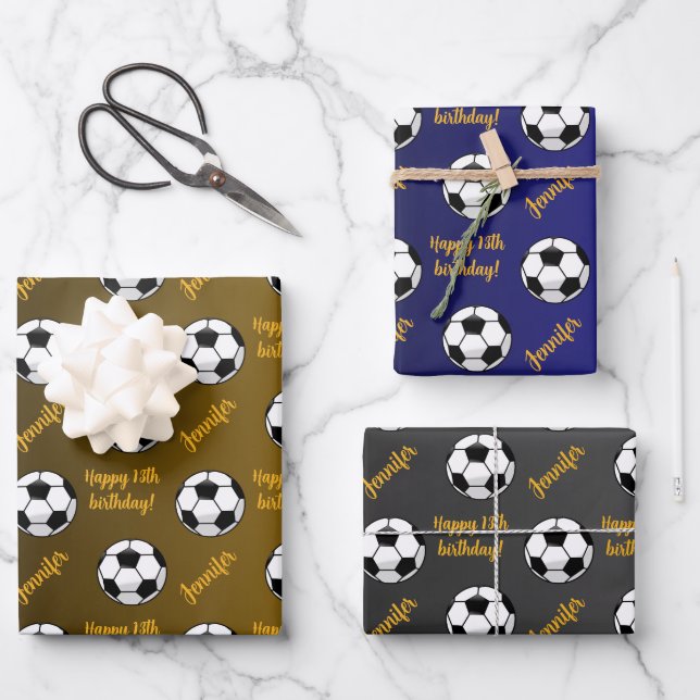 Personalized Name Sentiment Sport Soccer Birthday Wrapping Paper Sheets (Front)