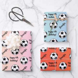 Personalized Name Sentiment Sport Soccer Birthday Wrapping Paper Sheets
