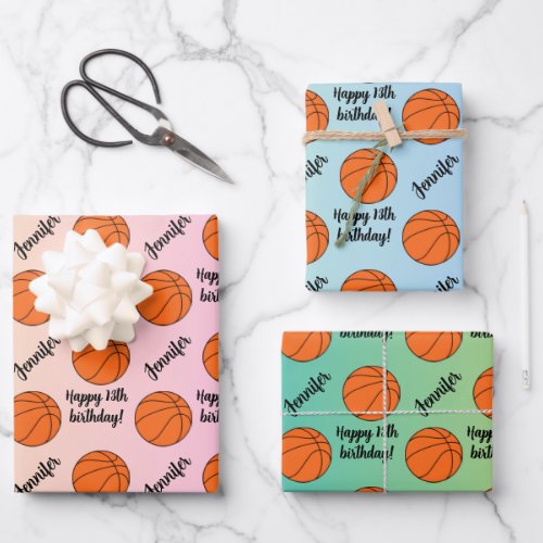 Personalized Name Sentiment Sport Theme Basketball Wrapping Paper Sheets