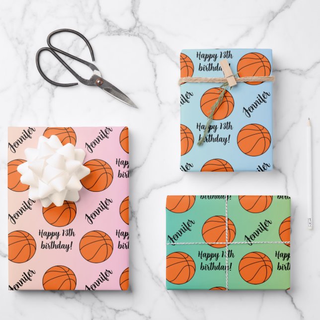 Personalized Name Sentiment Sport Theme Basketball Wrapping Paper Sheets (Front)