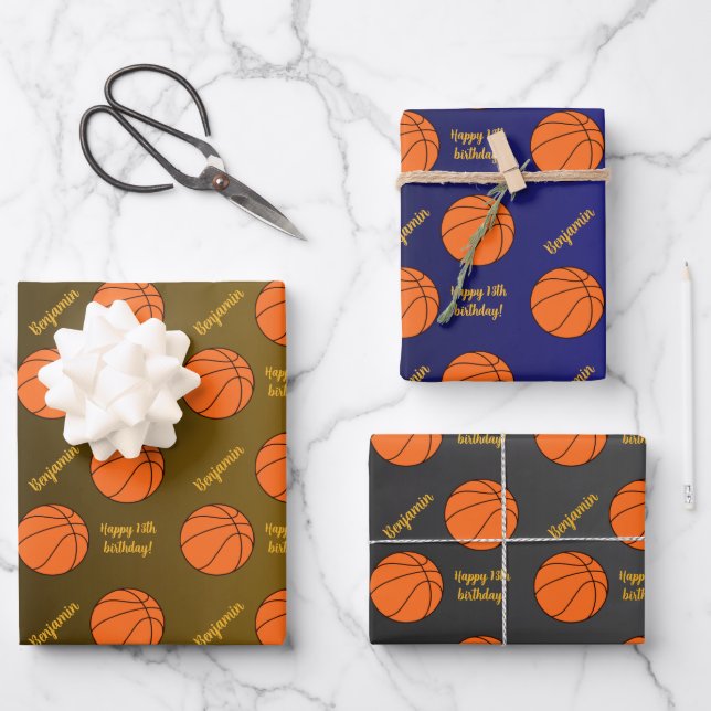 Personalized Name Sentiment Sport Theme Basketball Wrapping Paper Sheets (Front)