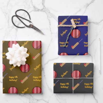 Personalized Name Sentiment Sport Theme Cricket Wrapping Paper Sheets