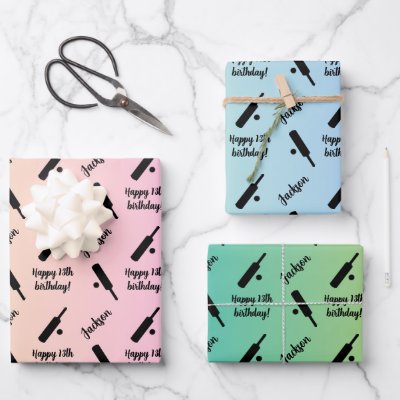 Personalized Name Sentiment Sport Theme Cricket Wrapping Paper Sheets