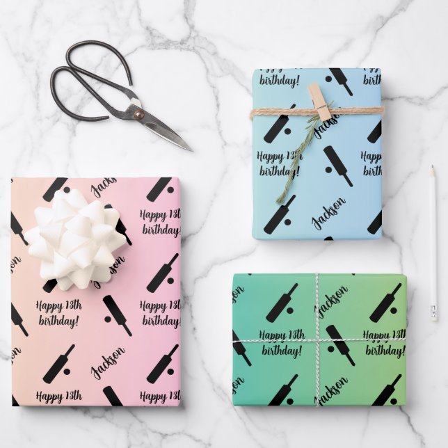Personalized Name Sentiment Sport Theme Cricket Wrapping Paper Sheets (Front)