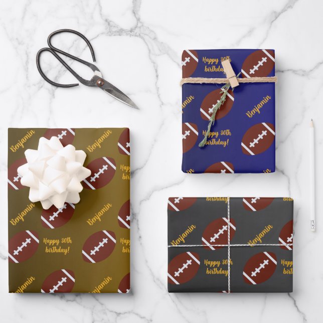 Personalized Name Sentiment Sport Theme Football Wrapping Paper Sheets (Front)
