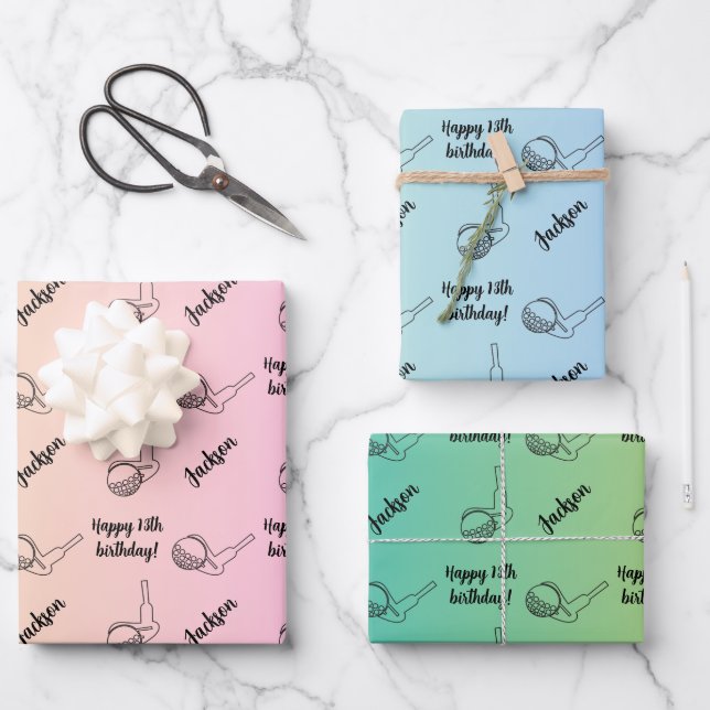 Personalized Name Sentiment Sport Theme Golf Wrapping Paper Sheets (Front)