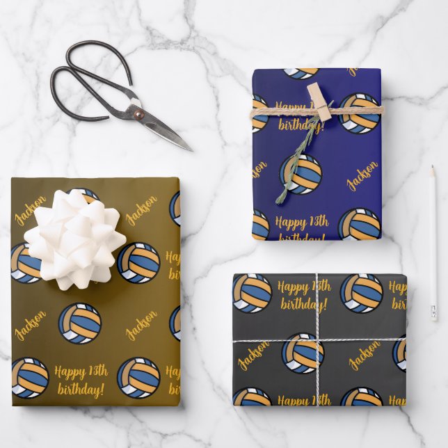 Personalized Name Sentiment Sport Theme Volleyball Wrapping Paper Sheets (Front)