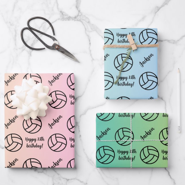 Personalized Name Sentiment Sport Theme Volleyball Wrapping Paper Sheets (Front)