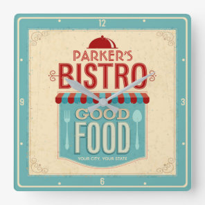 Personalized NAME Shabby Chic French Bistro Cafe Square Wall Clock