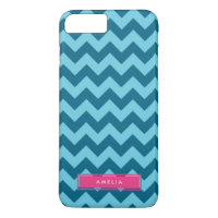 Personalized Name Shades of Blue Chevron iPhone 8 Plus/7 Plus Case