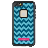 Personalized Name Shades of Blue Chevron LifeProof FRĒ iPhone 6/6s Plus Case