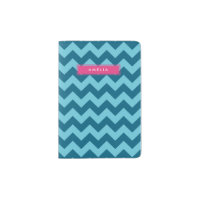Personalized Name Shades of Blue Chevron Passport Holder