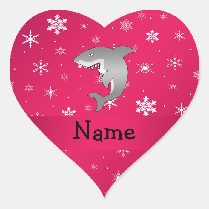 Personalized name shark pink snowflakes heart stickers