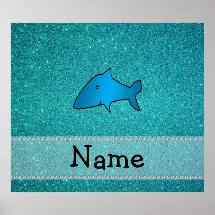 Personalized name shark turquoise glitter print