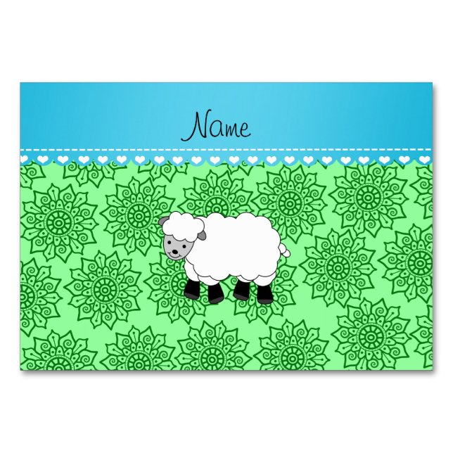 Personalized name sheep green flowers table number (Back)