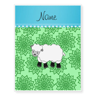 Personalized name sheep green flowers temporary tattoos