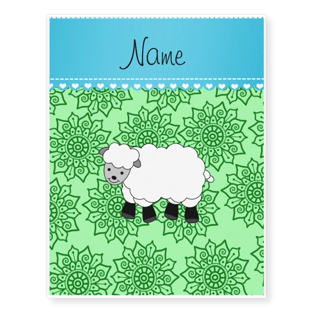 Personalized name sheep green flowers temporary tattoos (Front)