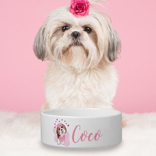 Personalized Name Shih-Tzu With Hearts Dog Bowl