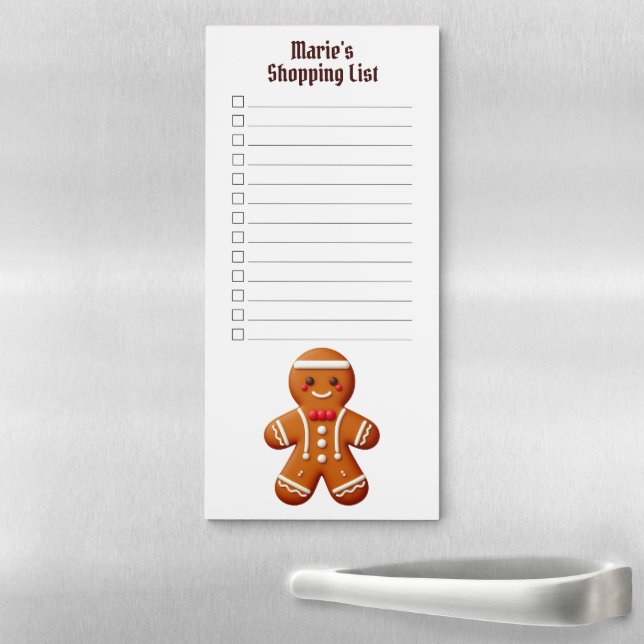 Personalized Name Shopping List Xmas Gingerbread Magnetic Notepad (In Situ)