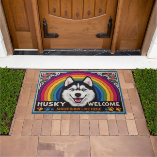 Personalized Name Siberian Husky Dog Welcome Doormat