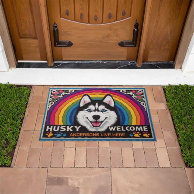 Personalized Name Siberian Husky Dog Welcome Doormat (Outdoor)
