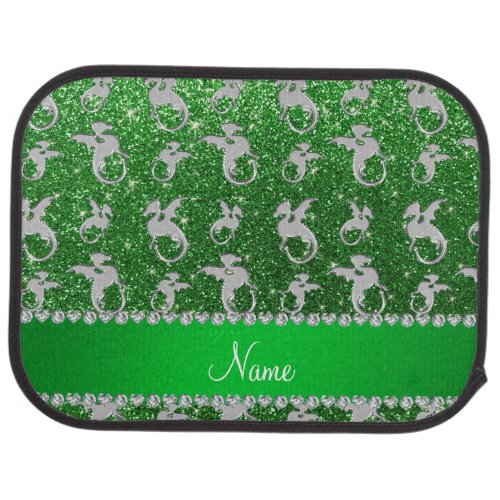 Personalized name silver dragons green glitter car floor mat