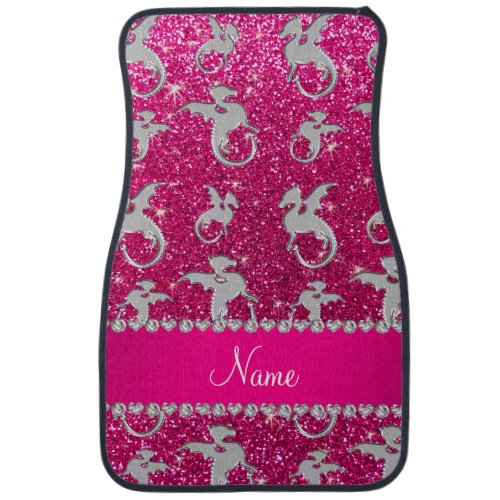 Personalized name silver dragons pink glitter car floor mat