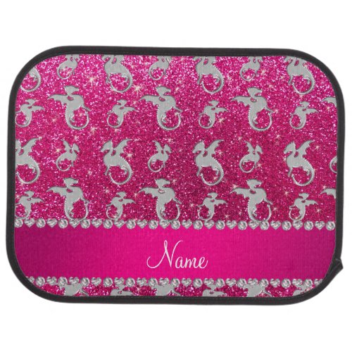 Personalized name silver dragons pink glitter car mat