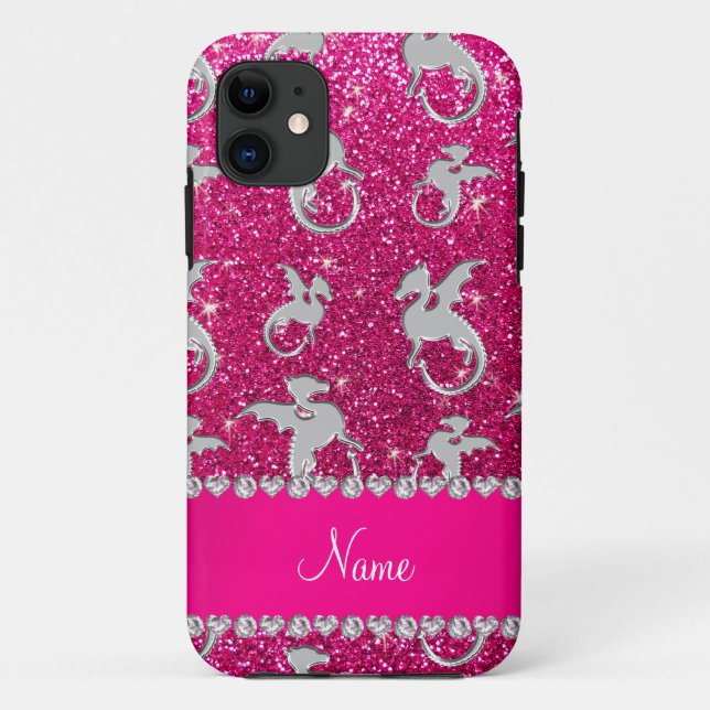 Personalized name silver dragons pink glitter Case-Mate iPhone case (Back)