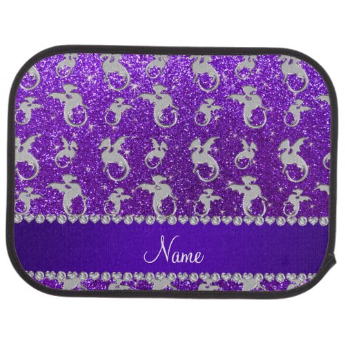 Personalized name silver dragons purple glitter car floor mat