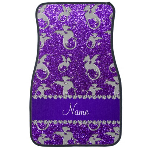Personalized name silver dragons purple glitter car mat