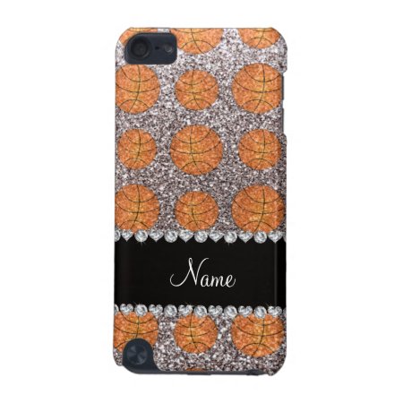 Personalized Name Silver Glitter Basketballs Ipod Touch (5th Generatio