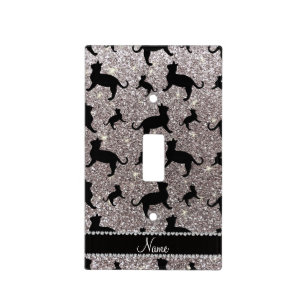 Personalized name silver glitter cats light switch cover